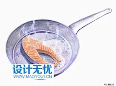 煎三文鱼 手绘餐饮美食菜式插画JPG图片素材