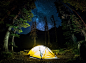 General 2200x1600 nature landscape camping forest starry night Milky Way trees long exposure lights shrubs blue yellow