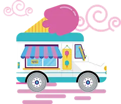 扁平汽车  冰淇淋冰激凌车  外卖车  冷饮车  png