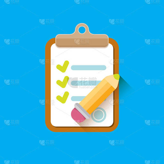 矢量剪贴板图标复选标记与铅笔