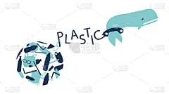 塑胶,环境,垃圾,瓶子,绘画插图,循环利用,图像,海洋,鲸,稻草