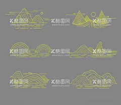 中式传统古风山水线条元素  - 源文件下载【酷图网】古风山水,线条元素,山水简笔画,山水线条,线条,线稿,简笔画,中式元素