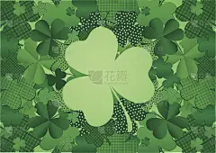 在大量三叶草的背景上留出三叶草的形状。St.Patrick的一天。矢量插图。贺卡与空白文字或广告。