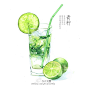 【水彩夏天】手绘来降温啦~薄荷叶配青柠水，酸酸小清新 ​​​​