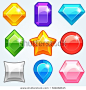 Gems. Cartoon colored stones with different shapes for use in the game. Vector