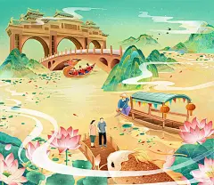 中国风岭南广东顺德人文风情与美食插画图片下载