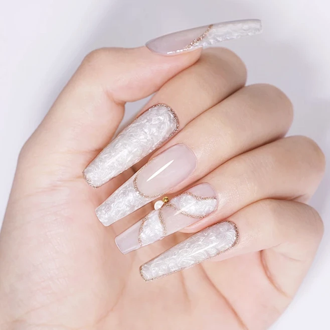 LILYCUTE 7ML Thread Shell Gel Nail Polish White Gold Blue 3D Pearl ...