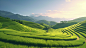 Simple summer beautiful terraced field landscape background, simple, 8K,