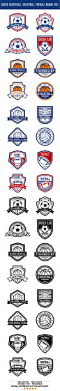 足球、篮球、排球、足球徽章卷1 -徽章Soccer, Basketball, Volleyball, Football Badges Vol 1 - Badges 