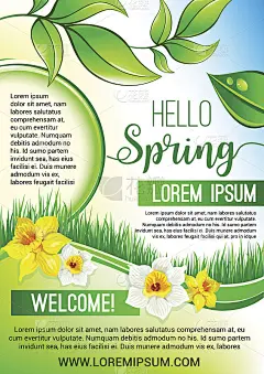 Vector绿色花卉海报Hello Spring设计