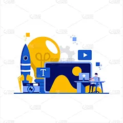 创意有特色的中心理念。公司部门，广告代理商。团队合作，创意产生，社交媒体广告。现代平面风格的登陆页，