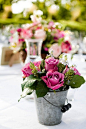 flowers in buckets....such a cute idea