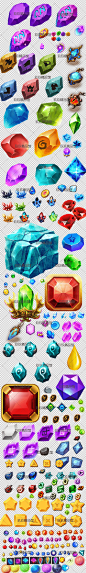 游戏UI设计常用资源宝石钻石水晶宝箱金矿石IOCNUI图标素材PNG