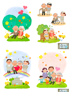 1349中老年爷爷奶奶黄昏恋幸福疗养院散步生活高清PS分层插画素材-淘宝网
