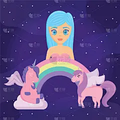 彩虹,独角兽,式样,可爱的,华丽的,童年,光谱色,天空,弯曲