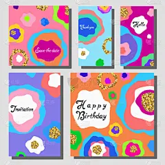 矢量图套艺术丰富多彩通用卡。婚礼、 周年纪念、 生日、 节日、 方。设计海报、 卡、 邀请。与金色闪