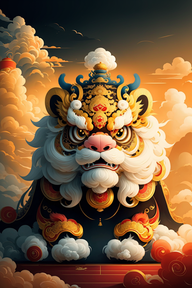 喜庆节日国风国潮醒狮动物插画
