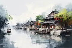 水墨风景插画绘画