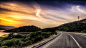 高清晰日落河道路风景封面大图