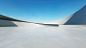 3d render of white futuristic architecture, abstract wavy structure with empty concrete floor.