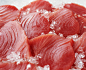 raw sliced tuna steaks on crushed ice - tuna ストックフォトと画像