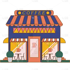 手绘-梦幻平面建筑贴纸SVG-咖啡店