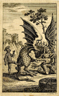 Scene from the ballad "The Dragon of Wentley" Print made by John June c. 1744: 