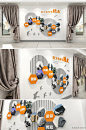 橙灰几何风采照片企业文化墙素材@好设计企业广告服务商