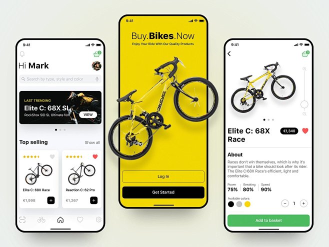 脚踏单车！12组自行车商店APP界面设计...