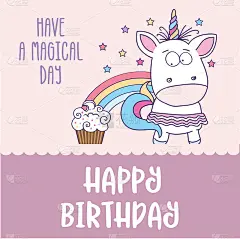 可爱的独角兽宝宝生日贺卡