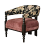 This may contain: a black and pink chair with floral upholstered armrests on an isolated white background