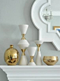 Summer chic! @Centsational Girl adds whites and gold touches to her summer mantle, like Z Gallerie's Nolan Vase.: 