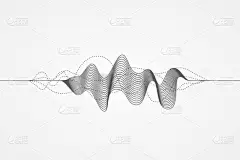 音乐无线电声波。标志音频数字记录, 振动, 脉冲和音乐配乐。向量例证。扁平设计.