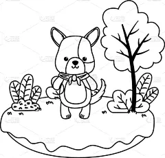 狗,卡通,式样,可爱的,自然,动物园,多样,环境,图像,灌木