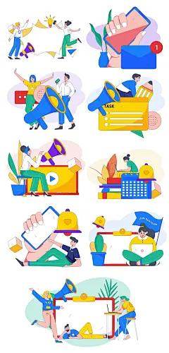 新闻公告扁平矢量人物场景插画元素