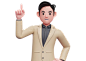 Businessman in brown suit pointing two fingers up 3D Illustration