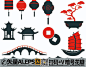 qq28275342中国传统吉祥图案灯笼凉亭船线条中国建筑矢量素材 (1)