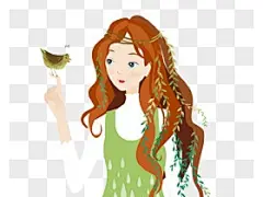 卡通手绘春季少女插画免抠