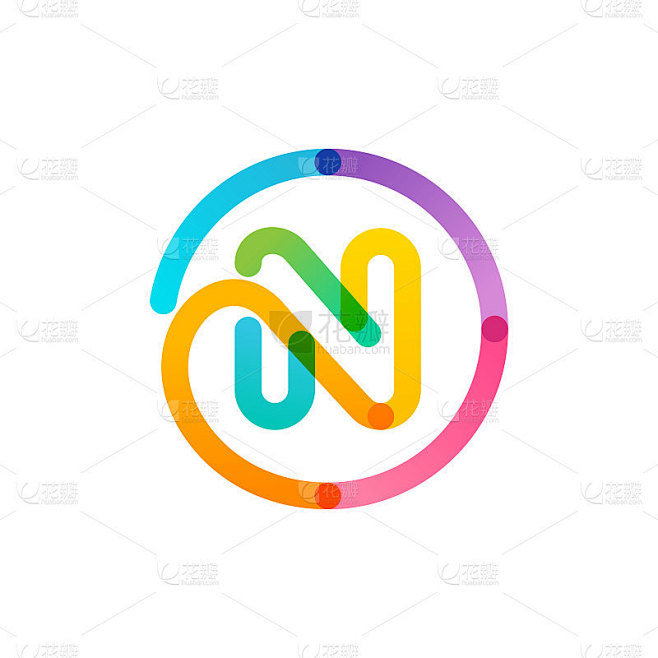 N字母标志在一个彩虹梯度圆圈。不可能是一...