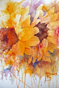 Sunflower watercolor painting - Joanne Boon Thomas #采集大赛#@北坤人素材