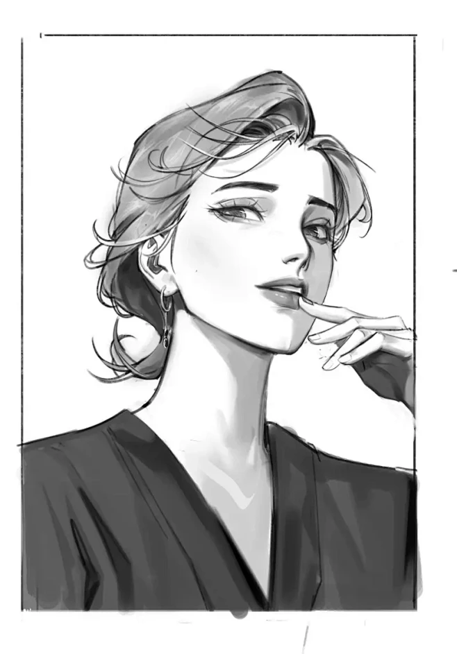 好久没画大头了，#板绘 #线稿 #如何画...