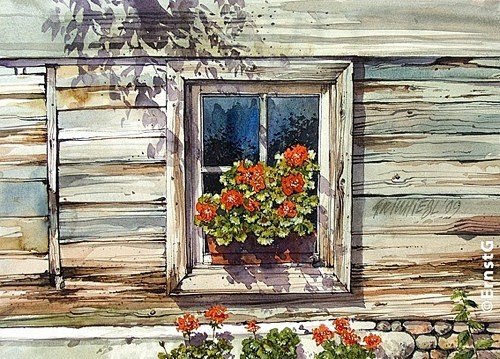 窗台上的风景，花开日记 唯美风景水彩画 ...