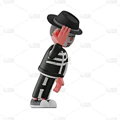 3D骷髅男孩卡通人物站在旁边