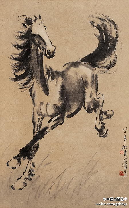 徐悲鸿《奔马》--- 画中马匹四肢腾空，...