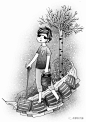 黑白插画男孩盲人