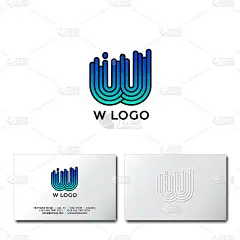 W的信。W线性会徽。W字母，水图标。的名片。