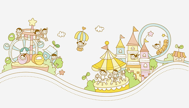 儿童和游乐园手绘插画高清素材儿童和游乐园手绘插画六一儿童节摩天轮