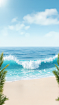 夏日，海，沙滩，直播间背景