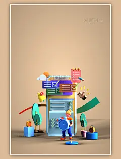 打卡高效办公C4D立体背景海报