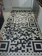 A giant QR code that's part of a mini-kitchen done in the style of a Greek coffee shop at Google's NYC office. #google